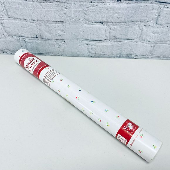 Vtg Magic Cover Draw Shelf Self-Adhesive Vinyl Liner 24'x 18" White W/ Tulips - Picture 1 of 6